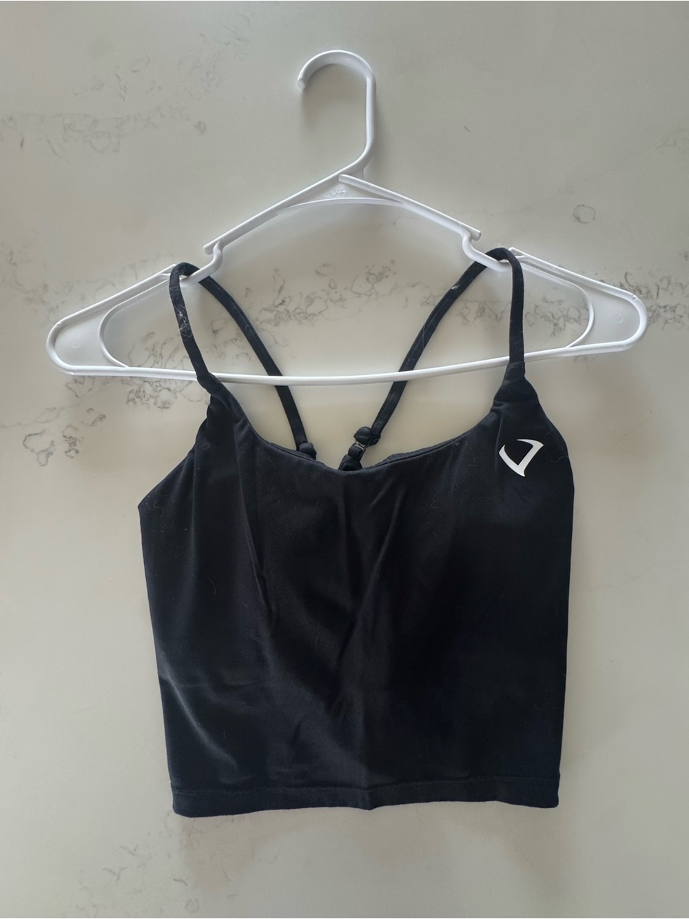 Black Strappy Crop Tank Top with Small Logo